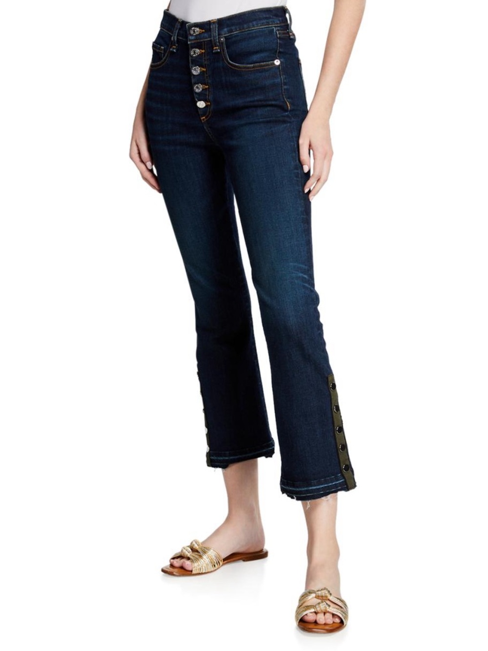 Veronica Beard Dark Blue Carolyn Cropped Boot Cut Jeans Flair High Rise - Picture 2 of 9